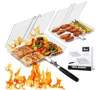 Grill Basket Set, 2pcs BBQ Grilling Baskets for Outdoor Grill with Removable Handle, Stainless Steel Camping Cooking Grill Accessories for Chicken, Fish, Vegetable, Steak etc
