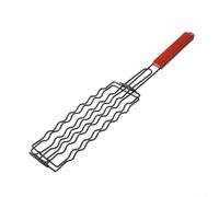 Grill Basket Stainless Steel BBQ Tool with Locking Mechanism and Wooden Handle Designed for Hot Dogs, Meat, and Vegetables on Gas and Charcoal Grills