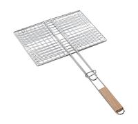 Grill Basket, Stainless Steel Grid Design Even Heat Distribution Rustproof Easy to Fix Food Fish Grill Basket Anti Scald Beech Handle Multipurpose BBQ Grill Basket for Burgers, Steaks, Seafood