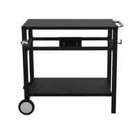 Grill Cart, Outdoor Barbecue Table, Outdoor BBQ Table with Rolling Wheels and Hooks, Double Shelves, Removable Steel Flat Top Work Surface, Hooks, Side Handles, Multifunctional Commercial