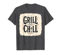 Grill Chill BBQ Vintage Sign Smoky Flames Cookout Decor T-Shirt, Men, Dark Heather Grey, 6XL