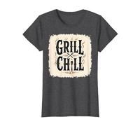 Grill Chill BBQ Vintage Sign Smoky Flames Cookout Decor T-Shirt, Women, Dark Heather Grey, XL