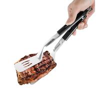 Grill Clamp Spatula, 11.6 Inch Long Stainless Steel Extended Handle Spatula Tongs Anti-Scald Food Flipping Cooking Tongs Spatula for Steak Pancakes Barbecue Burgers Pizza BBQ (Black)