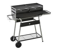 Grill Dining Cart Charcoal BBQ Grill with Double Grill, Table, Storage Shelf and Wheels