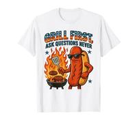 Grill First Ask Questions Never Funny BBQ Graphic T-Shirt