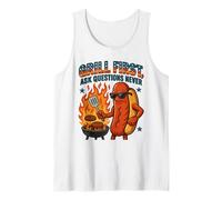 Grill First Ask Questions Never Funny BBQ Graphic Tank Top