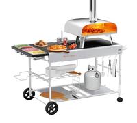 GRILL FORCE Pizza Oven Table with Pizza Topping Station, Movable Pizza Oven Stand, Outdoor Grill Table Cart, Food Prep Work Cart, Fits Ooni Pizza Oven, Ninja Woodfire, Blackstone Griddle