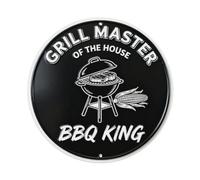 Grill Master Of The House Round Metal Tin Sign Plaque | Wall Decor for Cafe, Club Bar, Office, Home Garden Metal Poster 4x16Inch or 8x8inch
