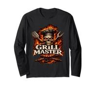 Grill Master Skull BBQ Flame Design - Smoking Hot Barbecue Long Sleeve T-Shirt