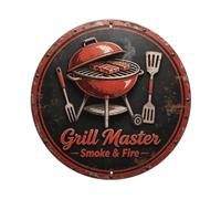 Grill Master Smoke & Fire Metal Tin Sign Plaque | Wall Decor for Cafe, Club Bar, Office, Home Garden Metal Poster 4x16Inch or 8x8inch