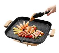 Grill Pan for Stove Top - Nonstick Square BBQ Grill Pan, Flat Bottom Portable Skillet | Grease Drain Grilling Pans for Camping, Field Cooking, Kitchen Barbecue, Outdoor Searing, Tailgate Frying Tool
