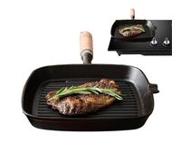 Grill Pan - Nonstick Grill Skillet with Wooden Handle | Portable Heat Resistant Frying Pot, Multifunctional Kitchen Accessories for Pancakes Bacon Sandwiches