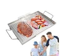 Grill Plate - Barbecue Serving Tray Handles, Heavy Duty Cooking Plates Even Heat Distribution, Multi Purpose Outdoor Grilling Accessory Meat, Vegetable and Seafood | for Backyard Patio Camping Picnic