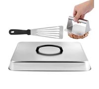 Grill Plate Basting Cover - Rectangular Steam Hood | Stainless Steel Basting Dome with Meat Press and Spatula for Kitchen & Barbecue, Indoor & Outdoor - for Hamburgers, Cheese &