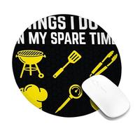Grill Small Mouse Pad, Casual Playful Chef Hat Spatula Summer Yellow Round Rubber Washable Aesthetic Desk Mousepads Desk Accessories for Gaming Computer Laptop Round 8x8 Inch