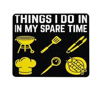 Grill Small Mouse Pad, Casual Playful Chef Hat Spatula Summer Yellow Square Rubber Smooth Portable Mini Desk Mousepad Accessories for Office Home Computer Laptop Square 8x10 Inch