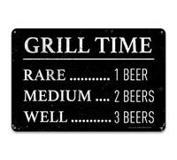 Grill Timer - Rare 1 Beer, Medium 2 beers, Well Done 3 Beers, 16x12 Inch Metal Sign, Funny Beer Signs, Man Cave, Brewery, Bar, Decor, and Gifts for Beer Lovers and People who BBQ