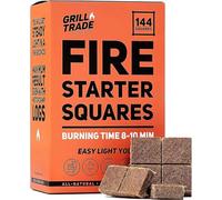 Grill Trade Fire Starter Squares 144, Easy Burn your BBQ Grill, Camping Fire, Wood Stove, Smoker Pellets, Lump Charcoal, Fireplace - Fire Cubes are the Best Barbeque Accessories - 100% All Natural