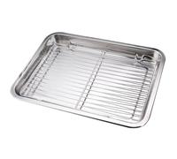 Grill Tray 14x10x1 Inch Stainless Steel BBQ Tray with Filtering Rack Rectangular Grill Platter for Fried Foods Vegetable BBQ