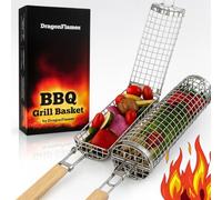Grill Well 2.0 - Rolling Grill Basket for Outdoor Grilling (2 PCs), 304 Stainless Steel BBQ Baskets for Vegetables, Fish and Shrimp, Barbecue Accessories, Grilling Gifts for Men, Dads and Husbands