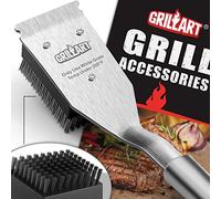 GRILLART Grill Brush with Scraper/16.5” Stainless Wire Outdoor BBQ Cleaning | Stainless Steel Long Handle, Easy to Use Angled Neck, Dense Bristle, Replaceable Head, Barbecue Accessories Gifts for Men/Dad