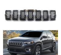 Grille Insert 7Pcs Glossy Black/Chrome Car Front Bumper Kidney Mesh Grille For Jeep For Cherokee 2019-2022 Accessories Compatible(Chrome Black)
