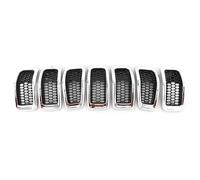 Grille Insert Trims Stripe 7PCS Car Front Bumper Central Grill Cover Trim Mesh Honeycomb Racing Grilles For Jeep For Cherokee 2014 2015 2016 2017 2018 Front Grille Trim Stripes(Black Silver)