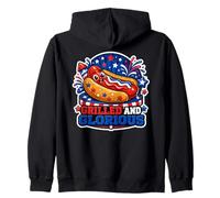 "Grilled And Glorious Patriotic Hot Dog" Zip Hoodie