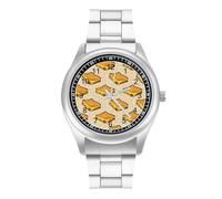 Grilled Cheese Sandwich Breakfast Fashion Quartz Wrist Watch Stainless Steel Wristwatches with Arabic Numerals for Men Women