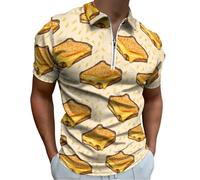 Grilled Cheese Sandwich Breakfast Men's Short Sleeve Polo Shirts Casual Zippered Golf Shirt Slim Fit T-Shirt Tops 3XL