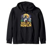 Grillin' and Howlin' Halloween BBQ Party Werewolf Zip Hoodie