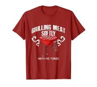 Grilling Meat Softly with His Tongs Funny BBQ Griller Lovers T-Shirt, Men, Cranberry Red, XX-Large