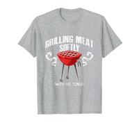 Grilling Meat Softly with His Tongs Funny BBQ Griller Lovers T-Shirt, Men, Heather Grey, Small