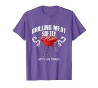 Grilling Meat Softly with His Tongs Funny BBQ Griller Lovers T-Shirt, Men, Purple Heather, Large