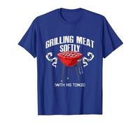 Grilling Meat Softly with His Tongs Funny BBQ Griller Lovers T-Shirt, Men, Royal Blue, XX-Large