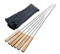 Grilling Skewers 6Pcs/Set Barbecue Meat String Skewer Chunks of Stainless Steel Natural Beech Handle Roast Stick for BBQ Outdoor Picnic
