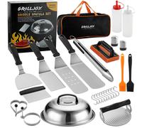 grilljoy Griddle Accessories Kit with Grill Spatula Set and Smash Burger Press, Smash Burger Kit, 28 Stainless Steel Barbecue Accessories for Flat Top