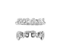 Grills teeth for Men Women, 18KGold-plated brass Hip Hop Silver Gold Grills,street Rapper Costume Mouth with Silicone Molding Bars, One Size, brass, No Gemstone