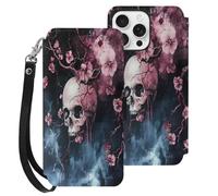 Grim Blossoming Printed Flip Wallet Leather Phone Case Card Slots Compatible with iPhone 16 Series