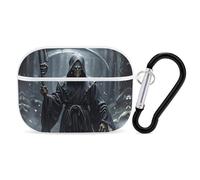 Grim Reaper AirPods Pro Case Cover with Keychain Ring PC Hard Shell Protective Case for AirPods Pro 2nd for Women Men Generation Easy Open Full Drop Protection Cover White-Style