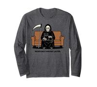 Grim Reaper Black Cat Sitting On Lap Death Can Wait Funny Long Sleeve T-Shirt