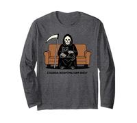 Grim Reaper Black Cat Sitting On Lap Death Can Wait Funny Long Sleeve T-Shirt