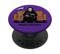 Grim Reaper Black Cat Sitting On Lap Death Can Wait Funny PopSockets Adhesive PopGrip