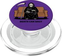 Grim Reaper Black Cat Sitting On Lap Death Can Wait Funny PopSockets PopGrip for MagSafe