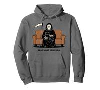 Grim Reaper Black Cat Sitting On Lap Death Can Wait Funny Pullover Hoodie