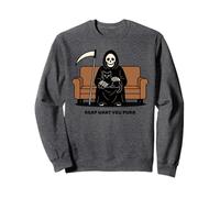 Grim Reaper Black Cat Sitting On Lap Death Can Wait Funny Sweatshirt