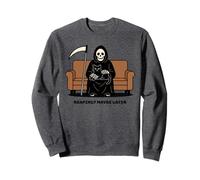 Grim Reaper Black Cat Sitting On Lap Death Can Wait Funny Sweatshirt
