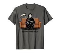 Grim Reaper Black Cat Sitting On Lap Death Can Wait Funny T-Shirt