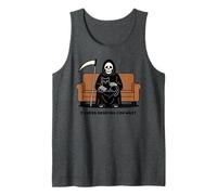 Grim Reaper Black Cat Sitting On Lap Death Can Wait Funny Tank Top