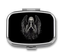 Grim Reaper Bless Funny Square Pill Organizer Travel Pharmacy Box Portable Medicine Case with 2 Compartments